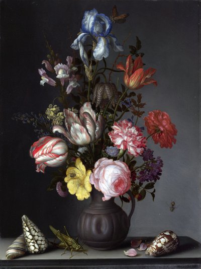 Fleurs dans un vase avec coquillages et insectes - Balthasar van der Ast